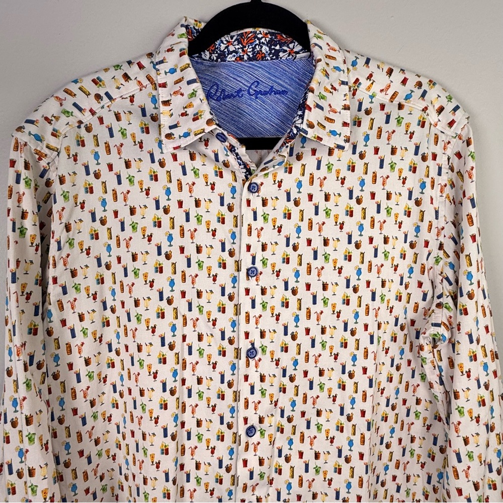 Robert Graham Coral Brews Tropical Drinks L Classic Fit Long Sleeve Button Up